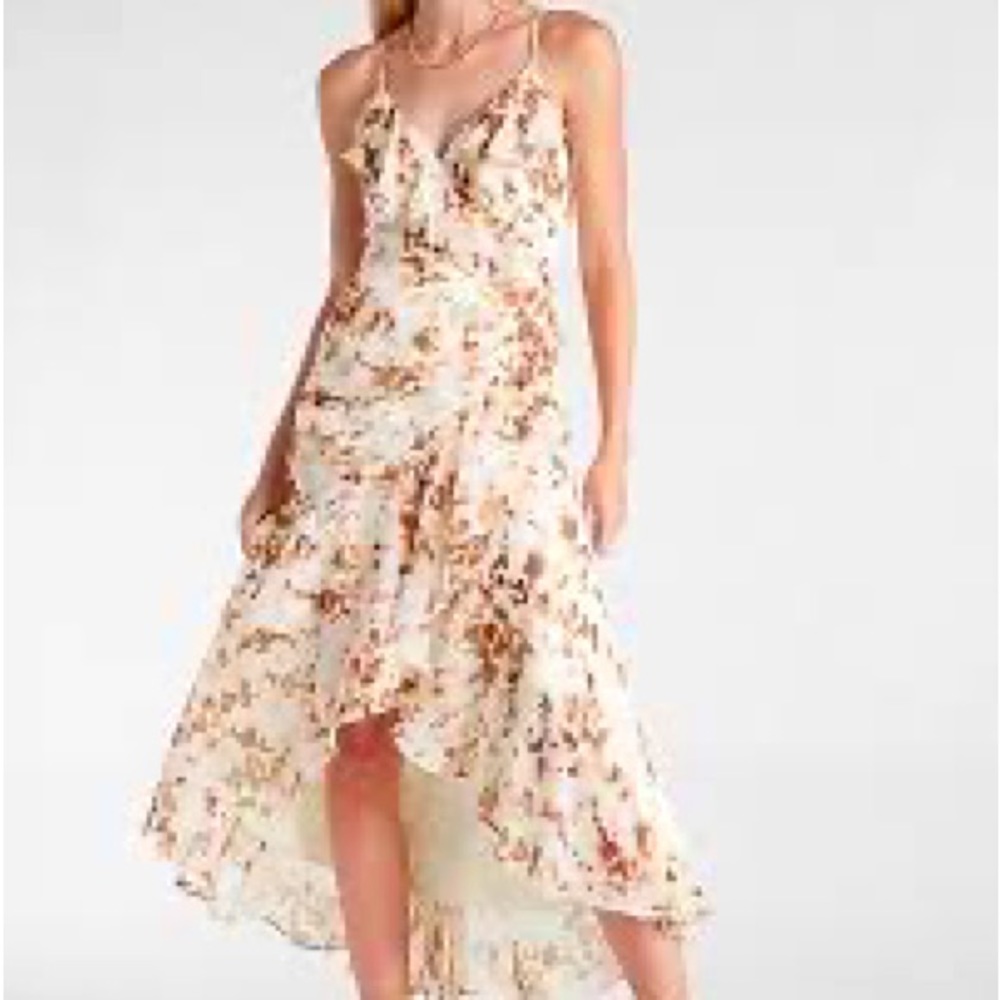 Printed Ruffle Wrap Hi Low Maxi Dress